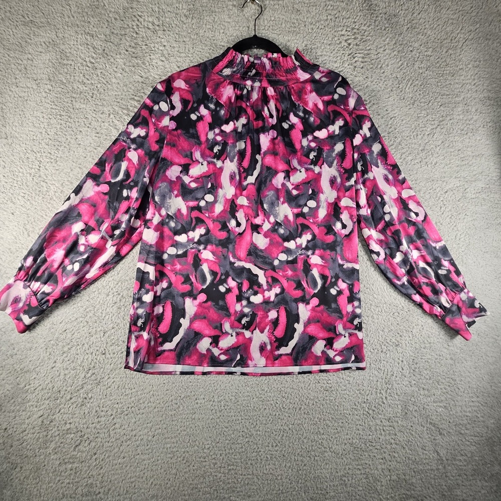 Ming‎ Wang Mock Neck Top Womens L Geometric LS Officecore Career Wear Corpcore